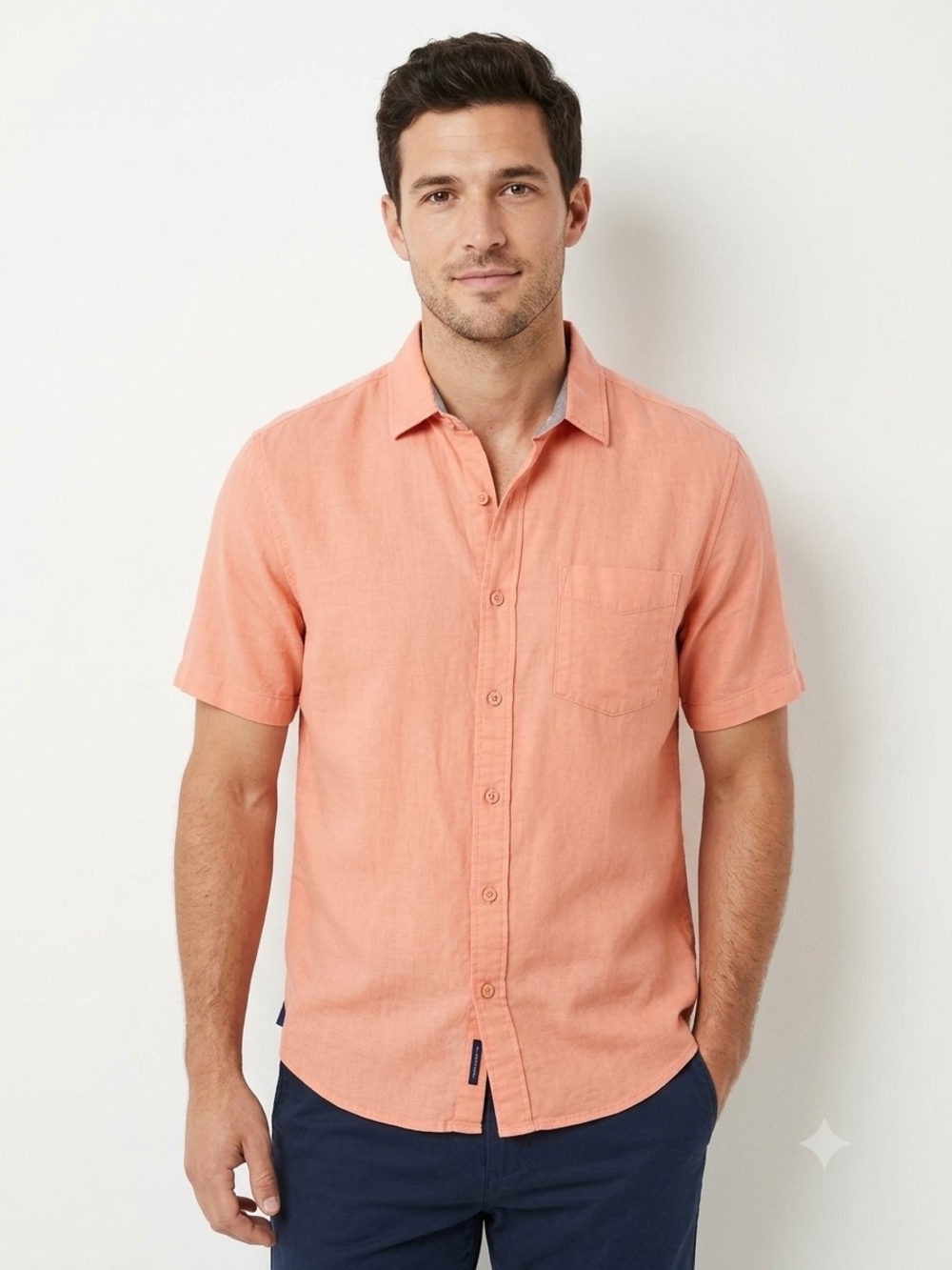 Tommy Bahama Coral Short-Sleeve Linen Blend Button-Down Size M EUC P2P 19in